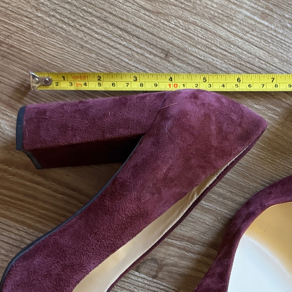 Women's Suede Pointed-Toe Block Heel Pumps - Burgundy - Picture 7 of 7